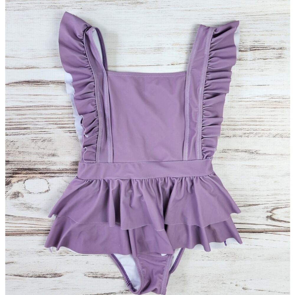 Shein Purple Flutter Ruffle One Piece Swimsuit sz 4T